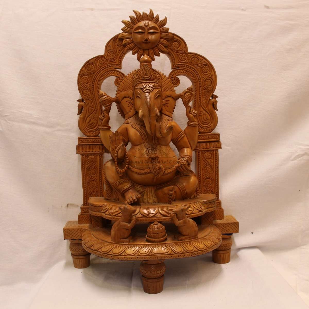 Wooden Hand Carved Lord Ganesha Statue